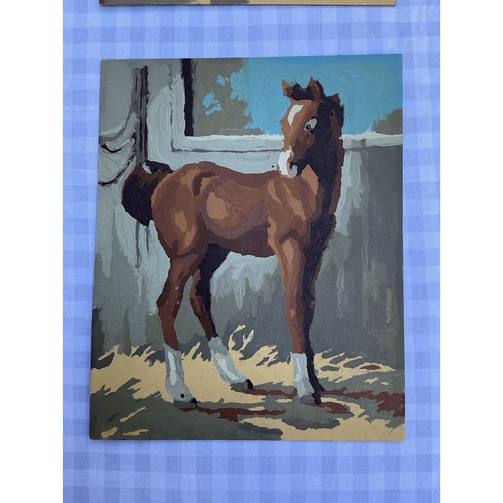 Vintage Pair of Paint by Number Horse Equestrian Folk Picture Painting Unframed‎ - Picture 2 of 7